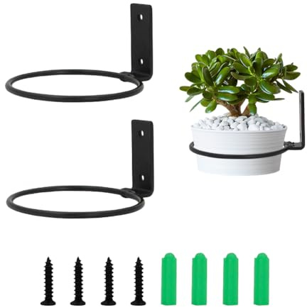 Houtokit 2Pcs Flower Pot Holder, Ring Wall Mounted Plant Hook Hanging Plant Stand Ring Hooks Metal Plant Bracket for Outdoor Indoor Garden Home Decoration Fence Balcony (4 Inch)