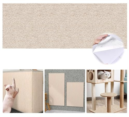 Selbstklebend Kratzteppich Katze Wand, Kratzmatte, 40 * 200cm Kratzbrett, Sisal Teppich Für Katzen Kratzschutz Katzenkratzmatte (Khaki)