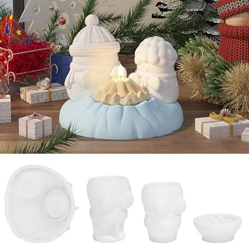 Stampi per Candele Pupazzo di Neve Bonfire 4 Pz Silicone Stampo Stampo di resina epossidica del sapone della candela fatta a mano Stampo per colata Artigianato fai da te Ornamento di Natale
