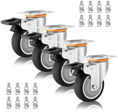 Schwerlastrollen Plattenrollen 75mm 100mm 125mm 4 Stück, Keine Spuren & Leise Thermoplastische Gummirollen, Ersatz Lenkrollen Mit Bremse Für Trolleys, Möbel, Werkbank, Mechanisch(Brake+Brake,125mm/5)