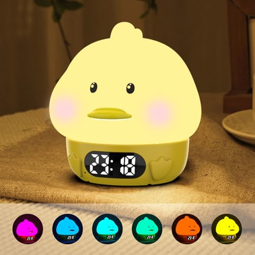 Cuteefun Sveglia da Comodino con Luce, Lampada Coniglio per Bambini, Sveglia Digitale Ricaricabile, Doppio Allarme, Snooze, 9 Modalità di Colore, Luce Notturna con Sensore Tattile per Decorazione