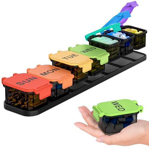 Tablettenbox 7 Tage, Abnehmbar Extra Große Pillendose 7 Fächer Medikamentenbox mit Großen Fächern für Vitamine, Fischöl und Medikamente, Tabletten Wochenbox Leicht Zu Öffnen Pillenbox 7 Tage