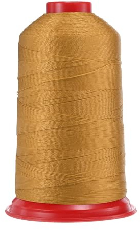 sourcing map Hilo de coser de nailon unido de 1400 yardas, tamaño 420D/3, hilo de tapicería de nailon resistente, hilo de exterior para jeans de cuero y máquina de manualidades, tono dorado