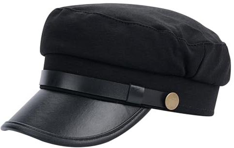 Naisicatar Captain Hat, Chauffeur Hut für Männer Frauen stilvoller Kapitän Hat Stylish Newsboy Cap Vintage Pilot Hut für alltägliches Verschleiß und Gebenschwarz