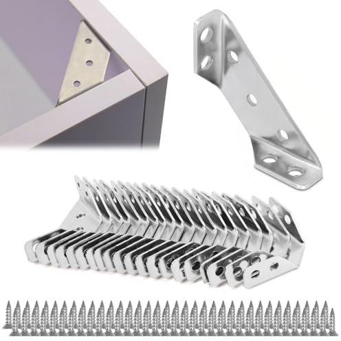 TOP-VIGOR 20 conectores universales de acero inoxidable para esquina de muebles, soportes de esquina trapeziformes con tornillos, soportes de esquina de cierre de ángulo, conector de soportes de
