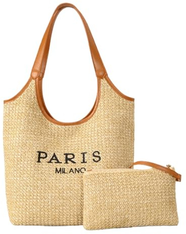 OWGSEE Stroh-Tragetaschen für Damen, Sommer-Geldbörse und Handtaschen, gewebter Bast, Strandtasche mit Münzgeldbörse