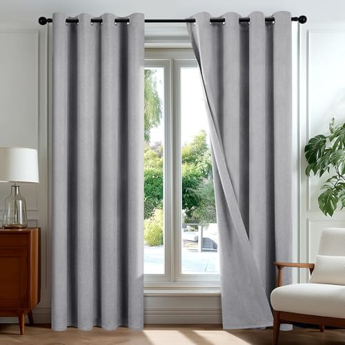 Deconovo Cortinas Opacas 100% Térmicas Efecto Lino con Anillas, Juego de 2 Paneles 140x240 cm, Gris – Aislantes Frío y Calor para Salón y Dormitorio