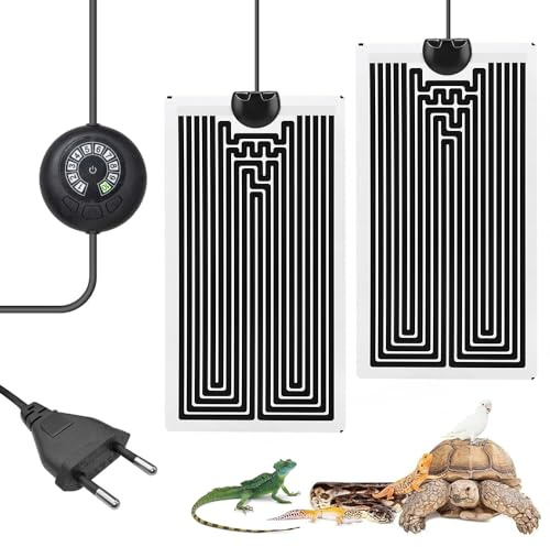 Hojalis Tapis Chauffant Reptile, 2PCS Tapis Chauffant Terrarium, 7W Coussin Chauffant pour Terrarium, Tapis Chauffant Tortue, Coussin Chauffant pour Reptiles pour Reptiles Lézards Geckos（15x28cm）