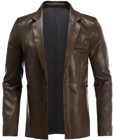 YFFUSHI Blazer Homme en Cuir Veste en Similicuir Douce Vintage Slim Fit Décontracté, Marron, XXL