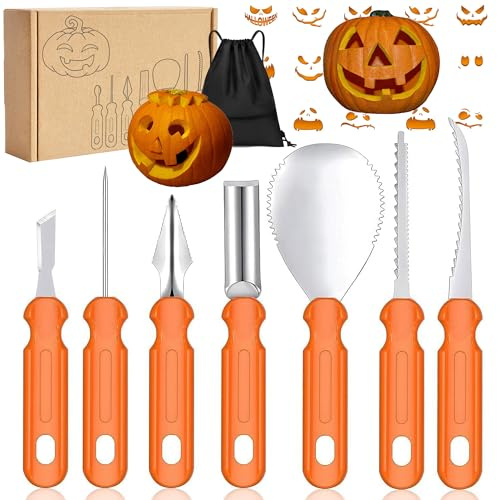 Ulife Mall 7 PCS Halloween Pumpkin Carving Kit Professional Pumpkin Carving Tools Set for Adults & Kids Halloween Decoration Accessories