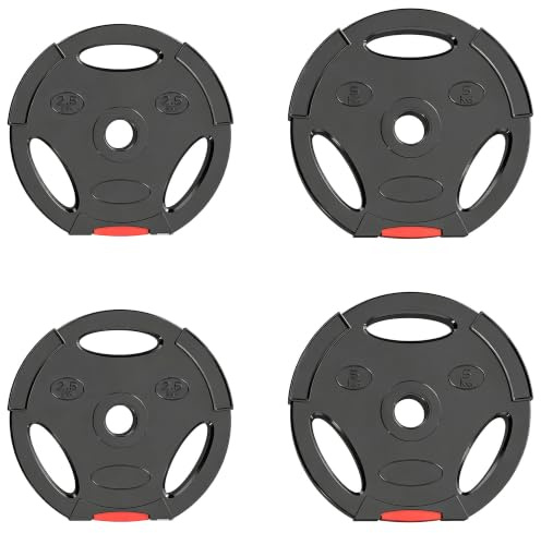 SPORTNOW Disques de Poids Plaques 3 Poignées Noir | 2 x 5 kg, 2 x 2,5 kg Trous de Ø 25 mm, Couverture en Polypropylène, Ensemble Plaques d'Haltères, Musculation, Fitness, Gym