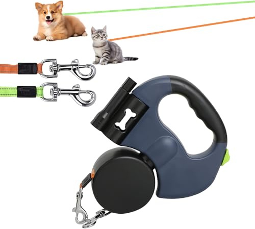 Correa retráctil para perros, 300 cm, correa para perros de doble cabezal, correa giratoria de 360°, correa retráctil y antideslizante, para perros pequeños y medianos (azul)