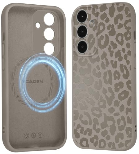 Saqmkil Handyhülle für Samsung Galaxy S24 5G Hülle für Magsafe mit Leopard | Muster Aesthetic Braun Leo Motiv Mädchen Design Magnetische Case, Weich Flüssigem Silikon Stoßfeste Schutzhülle Cover 6,2