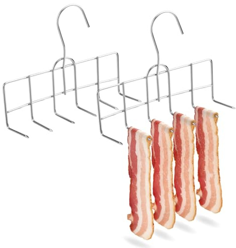 MorningRo 2 Pcs Bacon Hanger 6 Prong Meat Hooks Stainless Steel Bacon Hanger, Heavy Duty Roast Duck Hooks Butcher's Hook Accessories for Meat Smoking, Processing, Drying, Grilling, BBQ