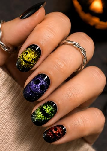 Halloween UV Nagelfolien Selbstklebend, 20pcs Geister Gesicht Gel Nagelfolie für Nagel DIY zu Hause