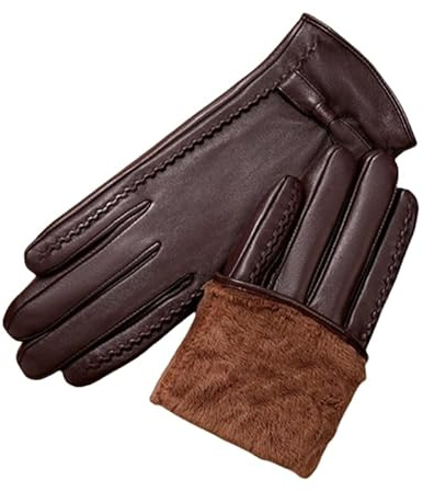 Keninll Damen Lederhandschuhe Winter Fleece Gefüttert Lammfell Handschuhe mit Schleife Touchscreen Kompatibel Radfahren Fahren Warm Weich Winddicht