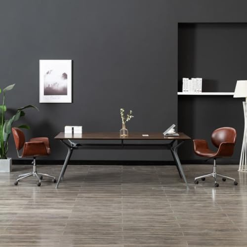 QJBSAVVA Drehstuhl Esszimmer in braunem Kunstleder 67x62x87 cm höhenverstellbar 360° schwenkbar gepolstert mit Metallgestell für Küche Wohnzimmer Büro
