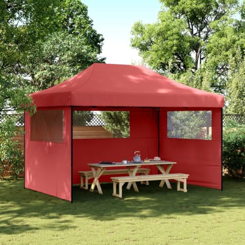 HETFTJN Tente de réception pop-up 410 x 279 x 315 cm - Bordeaux - Pliable - Avec 3 panneaux latéraux de fenêtre - Structure en acier - Tonnelle de jardin robuste pour barbecues, mariages, événements