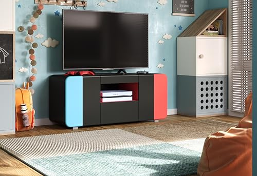 TV-Lowboard LevelUp Außen Schwarz & Rot & Blau Lac · B 115 x H 49 cm