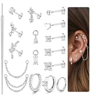 MILACOLATO 12 st Öronpiercingar Kirurgiska Stål Örhängen Kvinnor Silver Guld Piercing Öronörhängen Brosk Conch Piercing Helix Piercing Tragus, Rostfritt stål