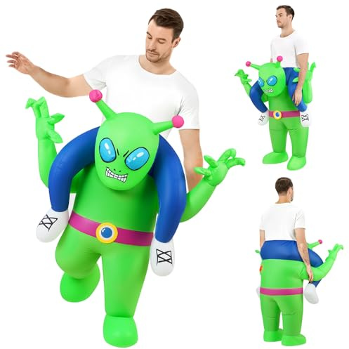 AYBUY Disfraz Inflable de alienígena, Disfraz Inflable para Adultos, Divertidos Disfraces Inflables De Extraterrestre Verde para Adultos Carnaval Halloween Cosplay Fiestas, 160-190 cm