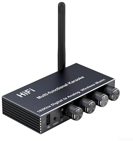 Ricevitore audio wireless BT 5.4, adattatore audio BT per streaming con AUX/RCA USB Drive riproduzione coassiale e porte MIC per karaoke/stereo domestico/auto/TV