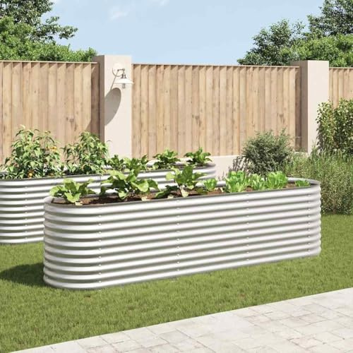 SKTQYQO Letto Rialzato Giardino in Acciaio Zincato Argento 320x80x81 cm, Fioriera Profonda per Piante, Orto, Erbe Aromatiche e Fiori, Struttura Resistente alle Intemperie
