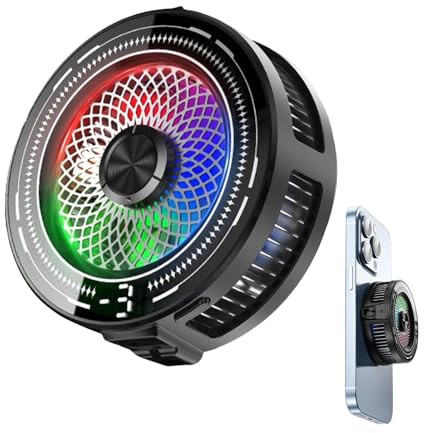 Lunaobrik Ventilador de Enfriamiento para Móvil, Clip Magnético Silencioso - 3 Niveles Control Temperatura Sin Cable Con Pantalla - para Hombre Mujer Exterior Hogar Smartphone