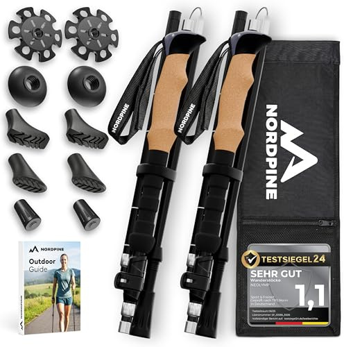 Wanderstöcke faltbar - Carbon & Aluminium für Damen & Herren - Ultraleichte Trekkingstöcke mit Korkgriff & Wolframspitze - Nordic Walking Stöcke mit Gummipuffer - Trekkingstöcke faltbar