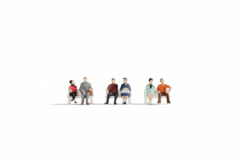 NOCH Sitzende Figuren, handbemaltet Modellbahn Zubehör, ideal für H0 Szenen, realistisches Set aus 6 Erwachsenen