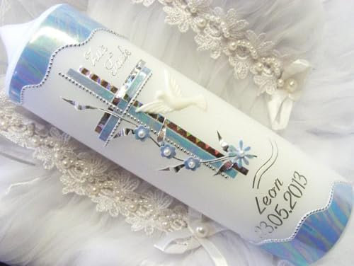 Cierge de baptême, de communion VT-11, pour jeune fille - 250/70 mm - Avecaccessoire personnalisable