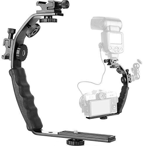 ChromLives Support de Fixation pour Caméra L Support Vidéo Grip L avec Vis pour Trépied 1/4 à Fixation Double avec Griffe à Froid, Poignée Robuste pour Caméscope Reflex Numérique
