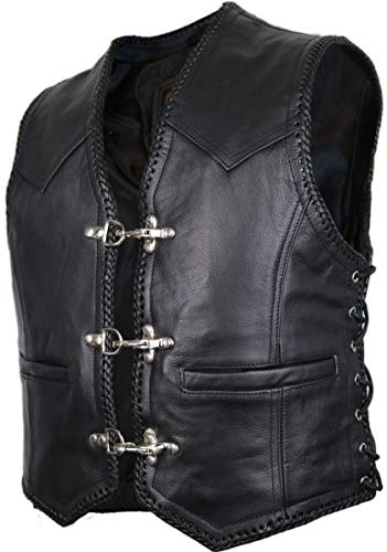 MDM herr biker läderkåpa läderväst rocker väst klubbväst i svart, svart, 3XL