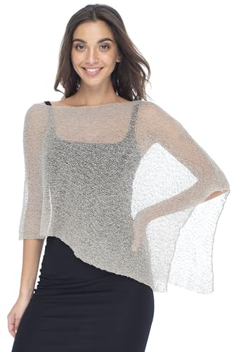 Back From Bali Womens Sheer Poncho Shrug Bolero, Lightweight Summer Shrug Pullover Sweater, Beige, One Size