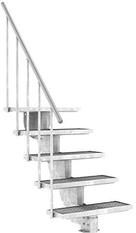 DOLLE Außentreppe Gardenstep mit 5 Stufen Höhe 92,5-112,5 cm Gitterroststufen 80 cm mit Steiggeländer