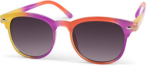 styleBREAKER gafas de sol «nerd» infantiles con montura colorida, montura de plástico y lentes planas de policarbonato 09020090, color:Cuadro amarillo-rosa-naranja/vidrio gris degradado