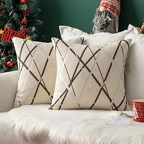 MIULEE Weihnachten Kissenbezug Dekorative Chenille Geometrisch Moderne Dekokissen Kissenbezüge Kissenhülle Zierkissen Sofakissen Für Sofa Wohnzimmer Schlafzimmer 2er Set 40x40 cm Milchig Weiß