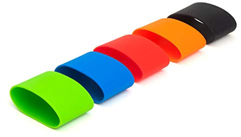 GRIFITI Band Joes Grip Rubber Bands 4 x 2 Inch Flat 8 Circumference 2.54 Diameter 2X Stretch 5 Pack Long Lasting Assorted Colorful Silicone Grip Cooking Grade Heat Cold UV Chemical Resistant Tumblers Thermo Travel Water Bottles Rubberbands