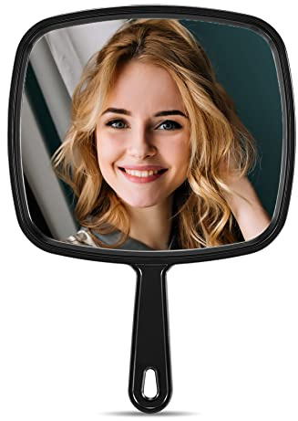 MIRRORNOVA Hand Mirror, Extra Large Barber Hairdressing Handheld Mirror with Handle for Salon, Square