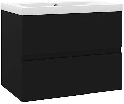 vidaXL Waschbeckenunterschrank mit Einbaubecken Unterschrank Badezimmerschrank Badschrank Waschtisch Badmöbel Hängeschrank Schwarz Holzwerkstoff