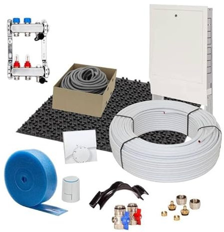 Fußbodenheizung Warmwasser Set 90m² Noppensystem 30 mm Dämmplatte Alu-Verbund Rohr VA10 Regelung A