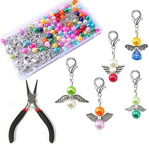HERZWILD Skyddsängel, gör-det-själv set, nyckelring, ängel, charm, pärlängel, hänge för gör-det-själv, bröllop smycken, halsband, pyssel (D)