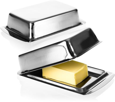 COM-FOUR® 2x beurrier - grand dôme à beurre en acier inoxydable - beurrier avec couvercle - récipient à beurre 17 x 11 x 5 cm (Acier inoxydable)