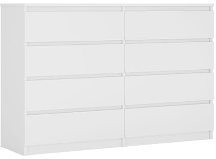 3xE Living Kommode mit 8 Schubladen 138 cm, Farbe: Weiss Matt, H: 102 cm, B: 138 cm, T: 39 cm