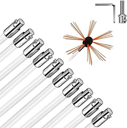 Sohodoo Set Canne Comignoli, Set Pulizia Ventilazione Condotti, 6/8/10/12 Canne Nylon Flessibili 1 Testine per Canna Fumaria/Sfiato Asciugatrice/Tubo Fogna/Cappa Aspirante (Size : 10m)
