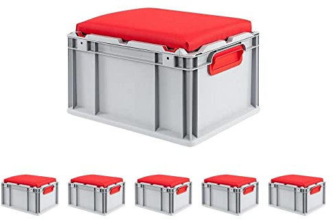 PROREGAL SparSet 6x Eurobox NextGen Seat Box Rot | HxBxT 26,5x30x40cm | 20 Liter | Griffe geschlossen | Eurobehälter, Sitzbox, Transportbox, Transportbehälter, Stapelbehälter