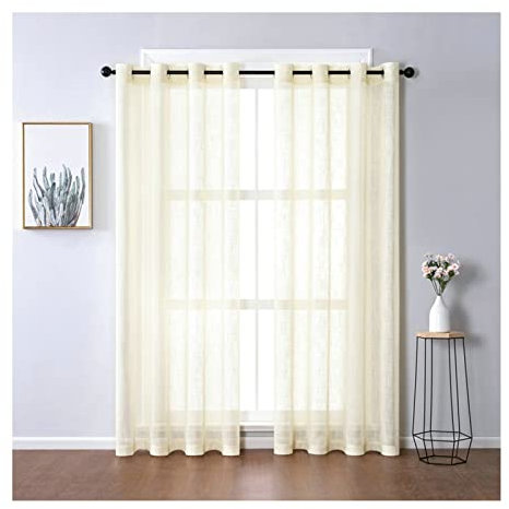 KnSam Gardinen Vorhang Fenster Gelb, H160 x B132 cm Einfarbig Halbtransparent Vorhang für Jugendzimmer mit Ösen in Leinenoptik Vorhänge für Mädchen Leinen Schlafzimmer, 2er Set