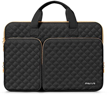 MOSISO 360 Schütz Laptoptasche 13,3 Zoll, 13-13,3 Zoll Laptop Hülle Tasche | Kompatibel mit MacBook Pro 14, HP Dell ASUS Lenovo, Quadratisch Gesteppt Laptophülle mit Taschen&Griff&Gürtel, Schwarz