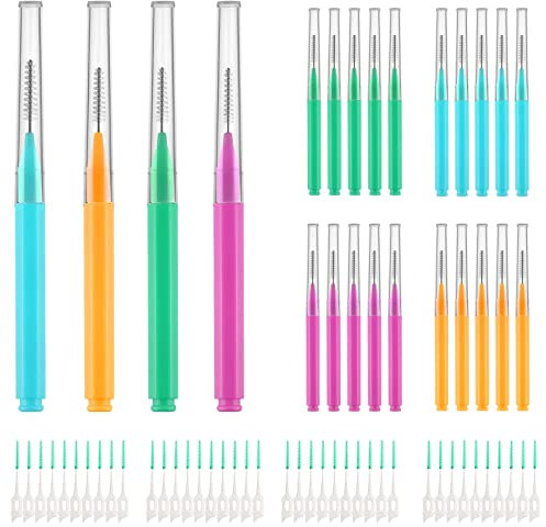 Cepillo interdental, juego de 60 cepillos suaves, 20 cabezales de hilo dental para limpieza bucal de dientes con 40 tirantes desechables para limpieza de dientes (colores elegantes, varios tamaños)