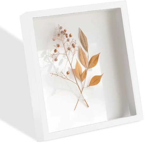 DYOUen 3D Bilderrahmen Innenmaße 20.2 x 25.3 x 4.5cm Objektrahmen Quadratische für Fotos, Hochzeitsstrauß, Diy Erinnerungsstücke,Deko Wand/Schreibtisch (Weiß)